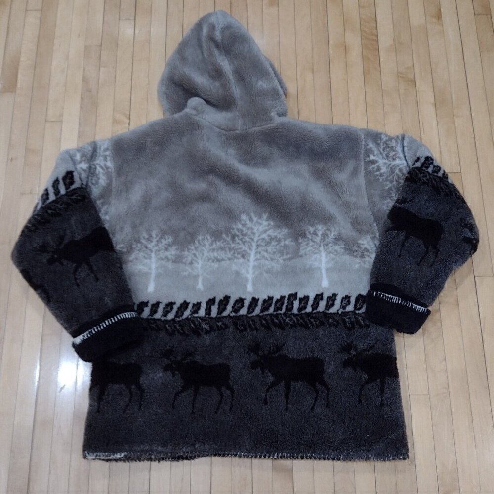 Vintage Black Mountain Hooded Heavy Fleece Jacket Button Down Womens M Moose - Picture 3 of 9